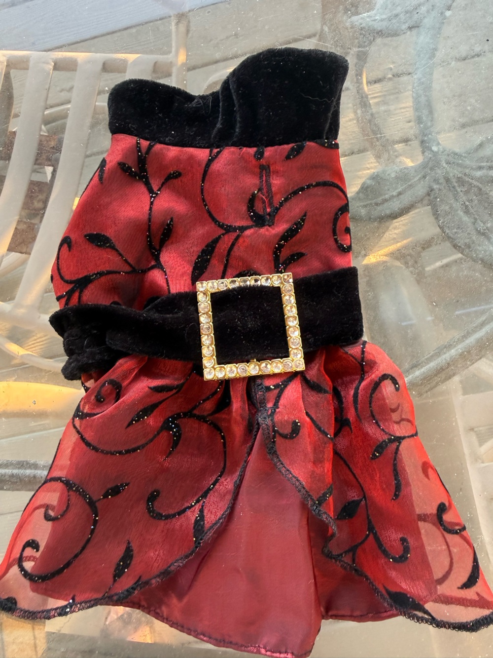 Elegant Red & Black Dog Dress with Rhinestone Buckle